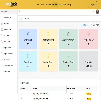 Scrap trade mobile app screen of dashboard