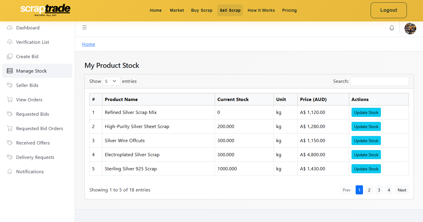 Scraptrade app screen